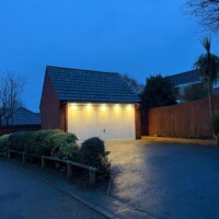 Installation of soffit downlights on a garage controlled by a motion sensor for ease when parking up on those Dark nights Soffit downlights installed on a garage